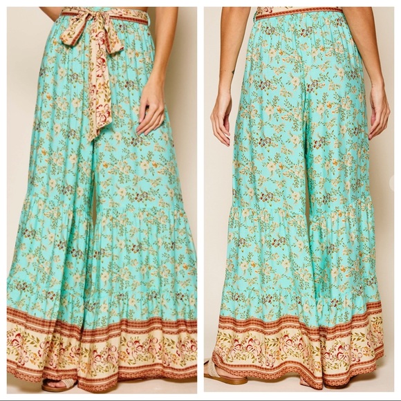 Boho Chic Double Tier Floral Printed Wide Leg Pant - Picture 3 of 3